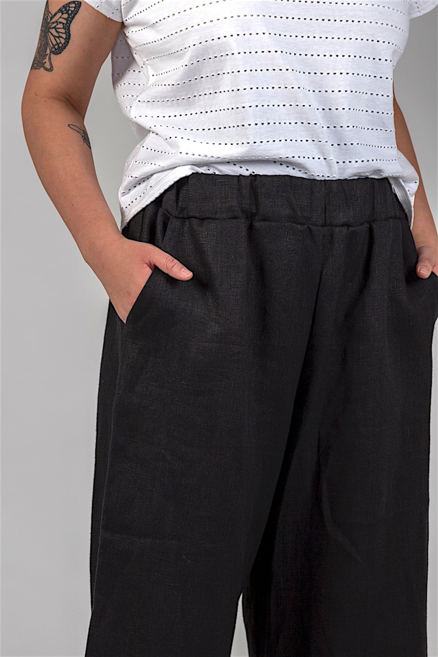 Culottes Housut pellava musta