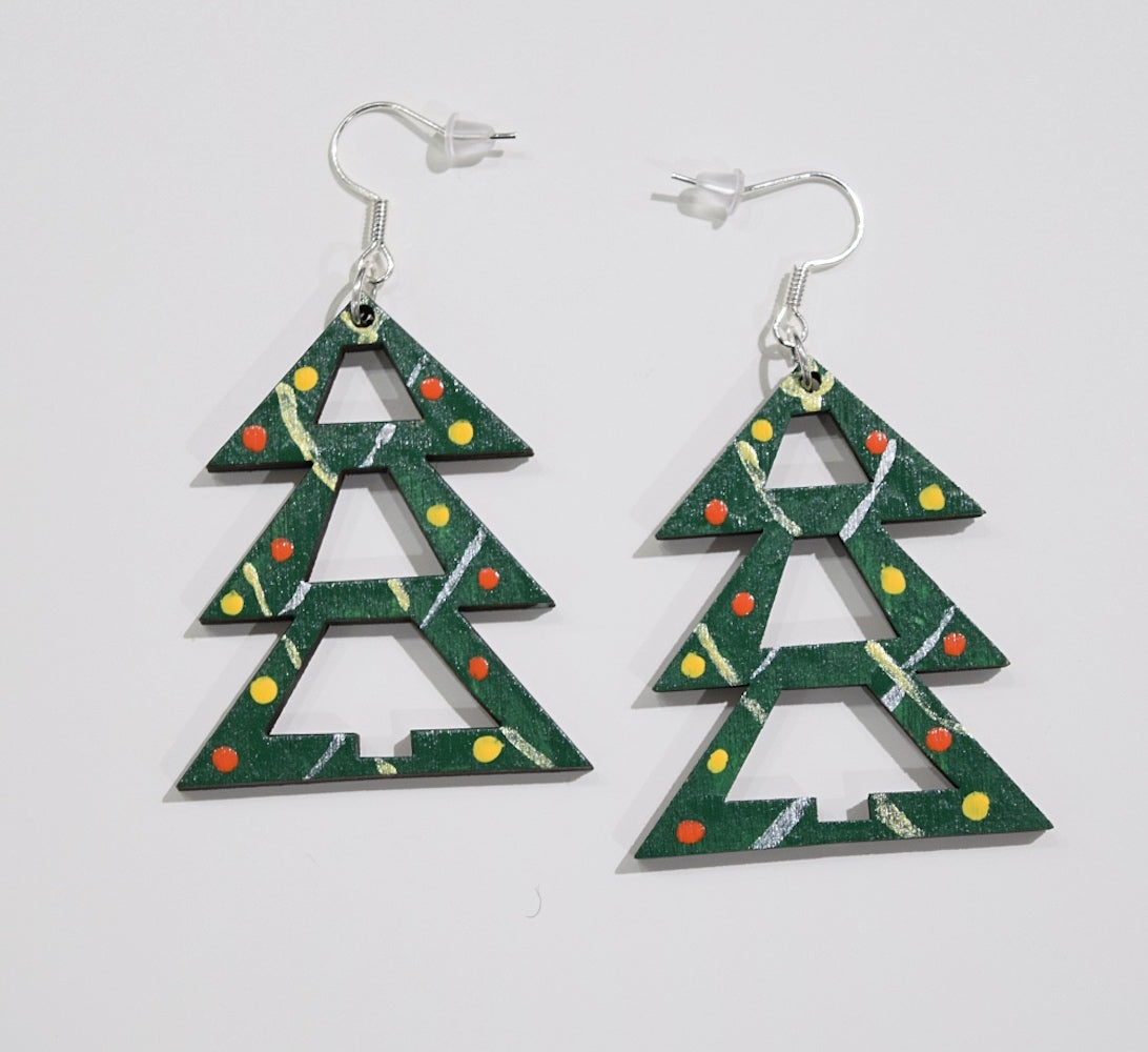 Christmas Tree Earrings Wood