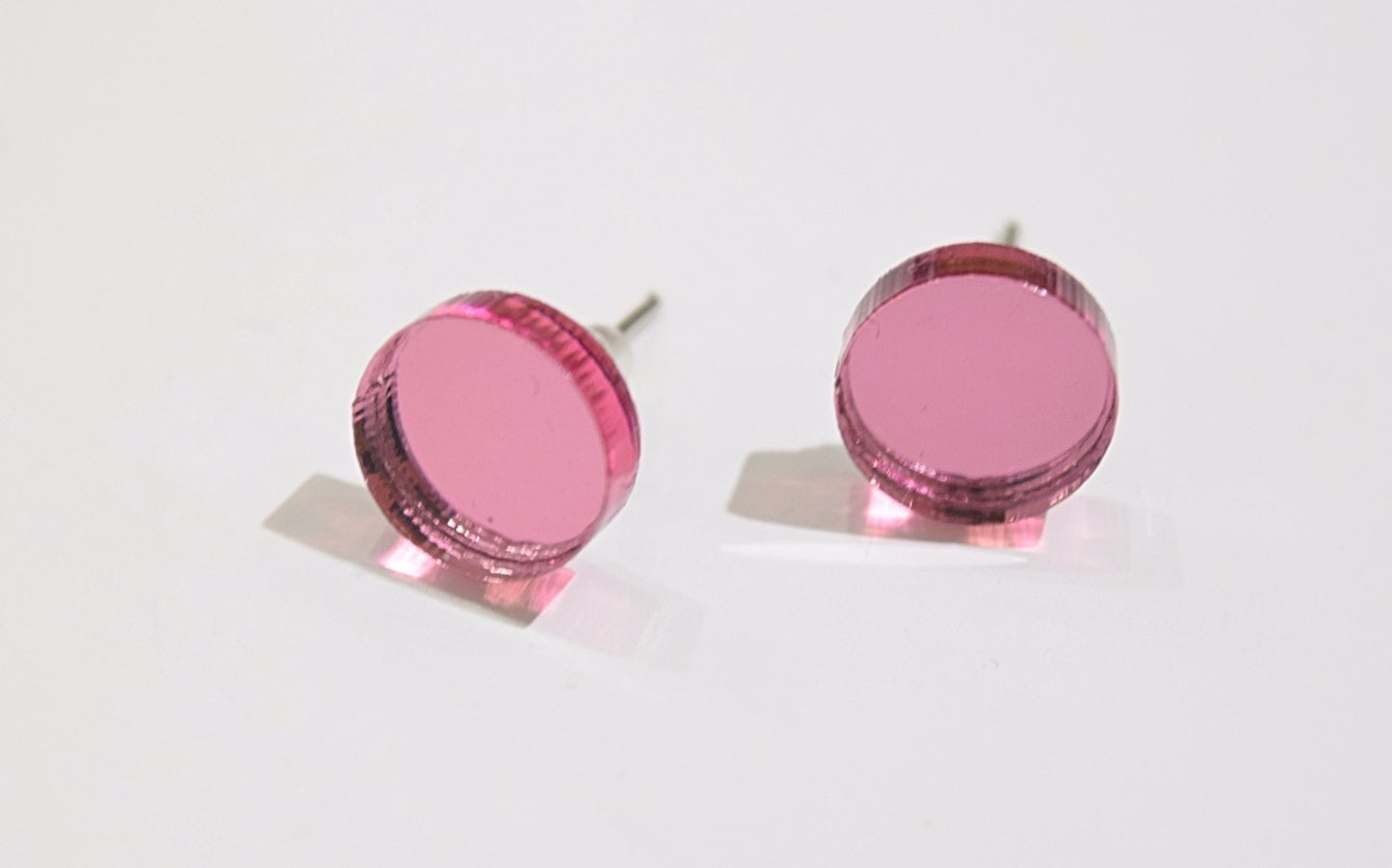 Basic Shape Stud Earring Pink Mirror Circle