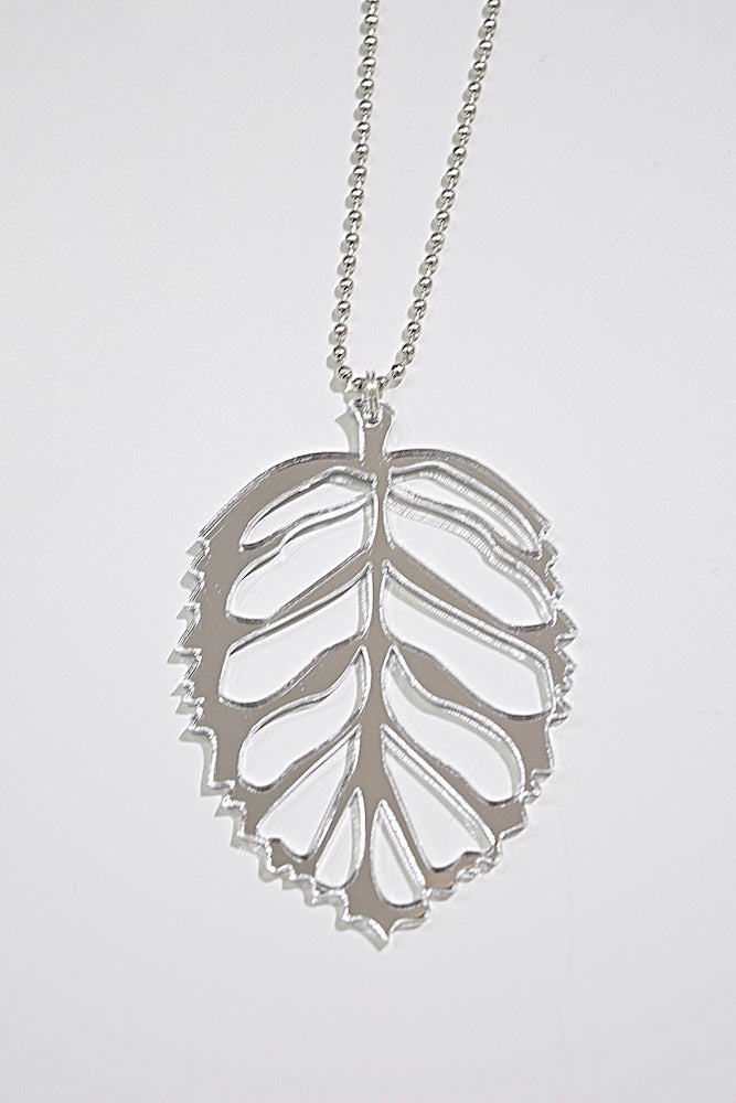 Leaf Necklace Mirror Acrylic Silver