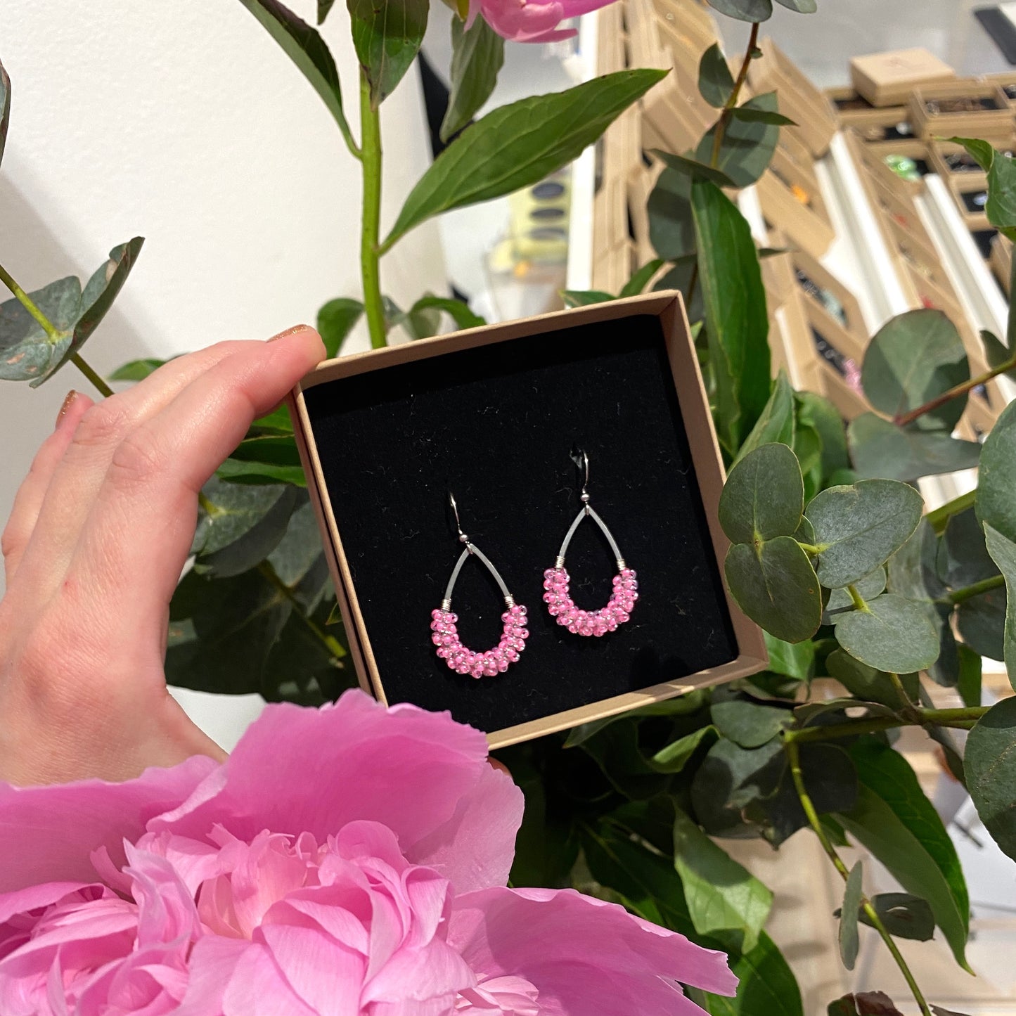 Glas Drops Örhängen Rosa