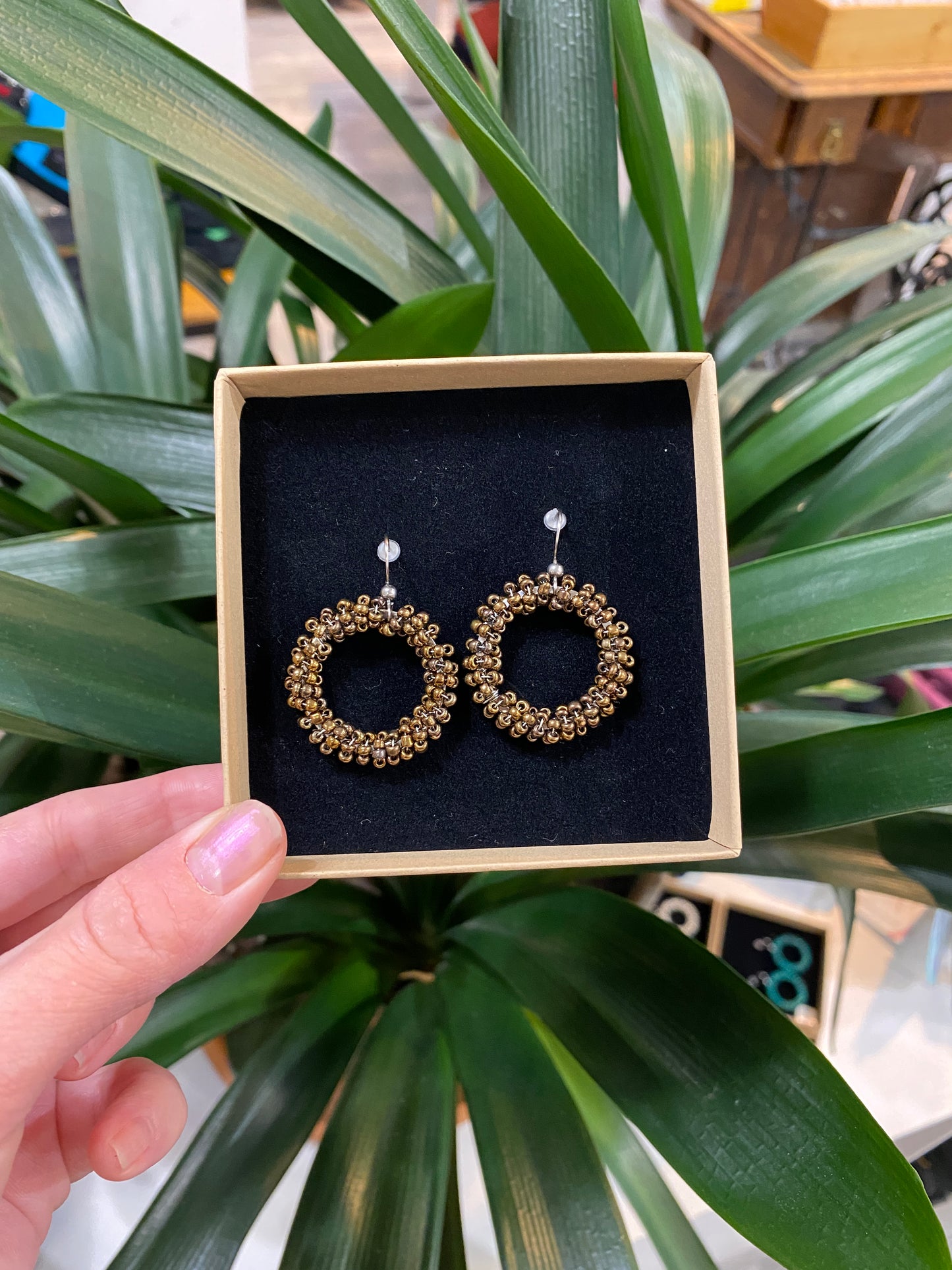 Glass Drop Earrings Circle Bronze