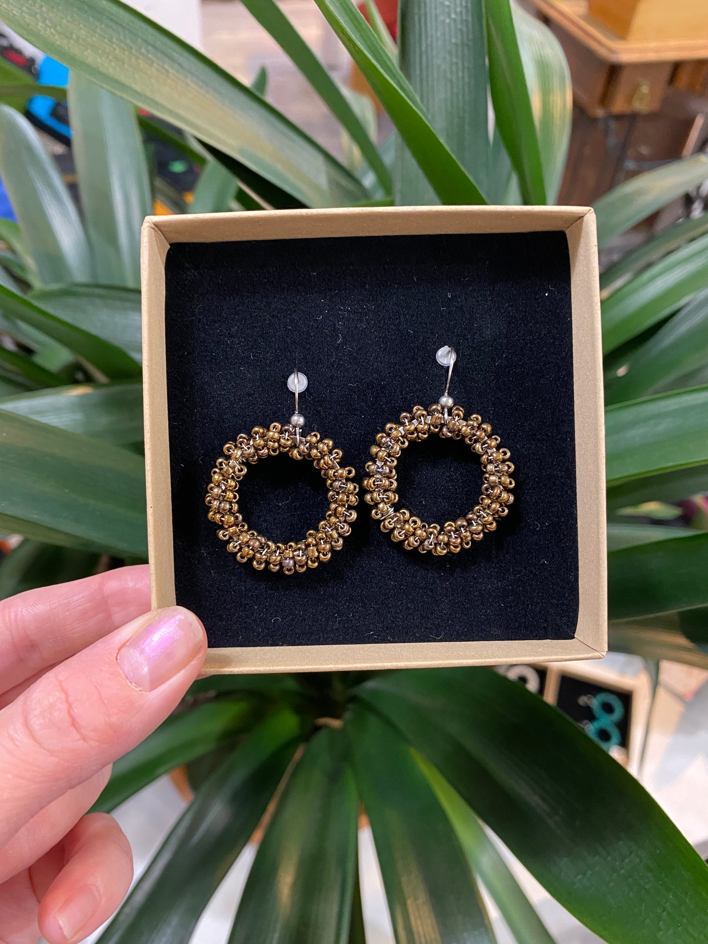 Glass Drop Earrings Circle Bronze