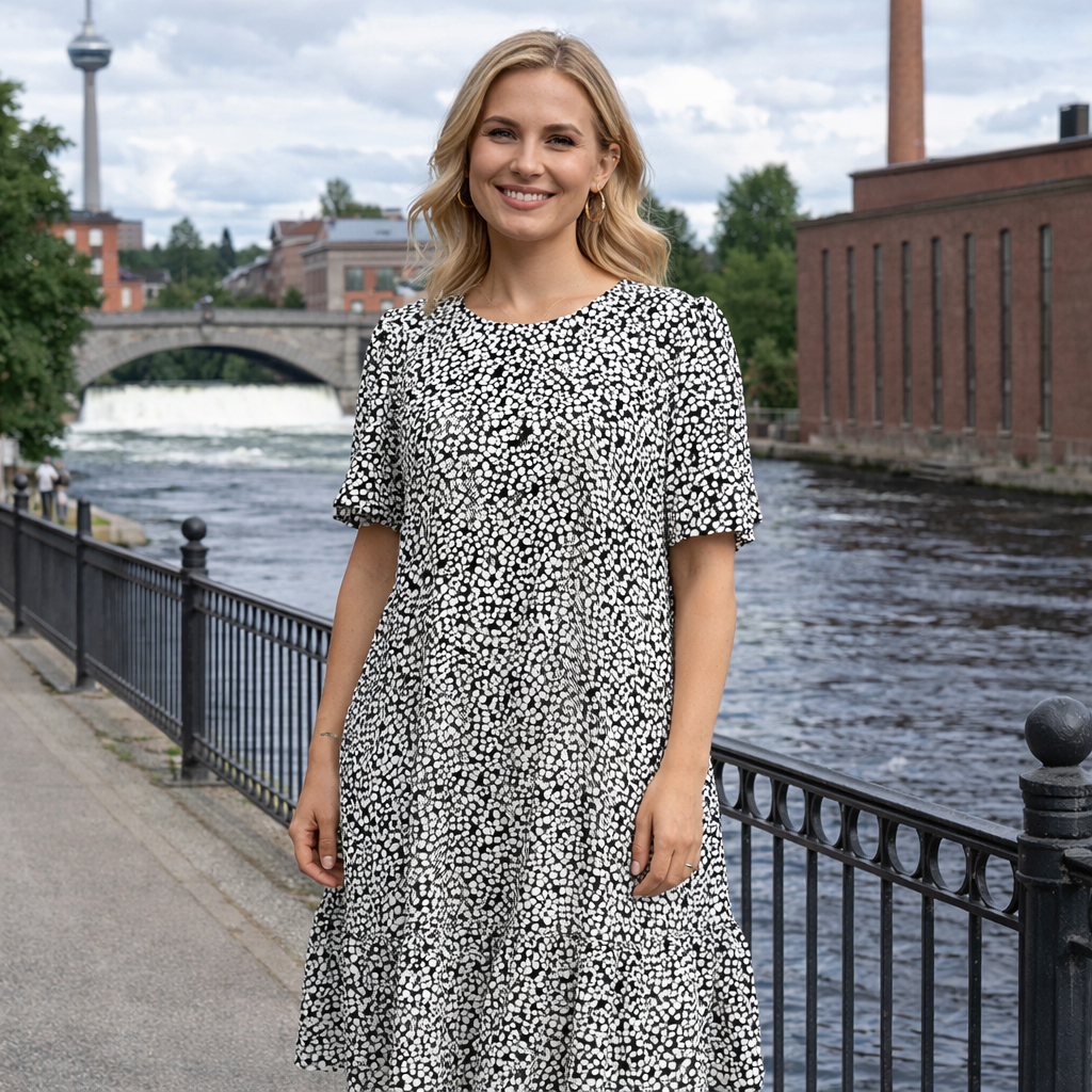 Aleksiina Design Kara mekko mustavalkoinen