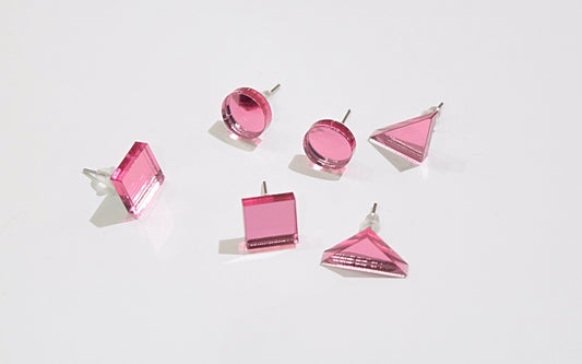 Basic Shape Stud Earring Pink Mirror Circle