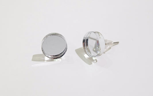 Basic Shape Stud Earring Silver Mirror Circle